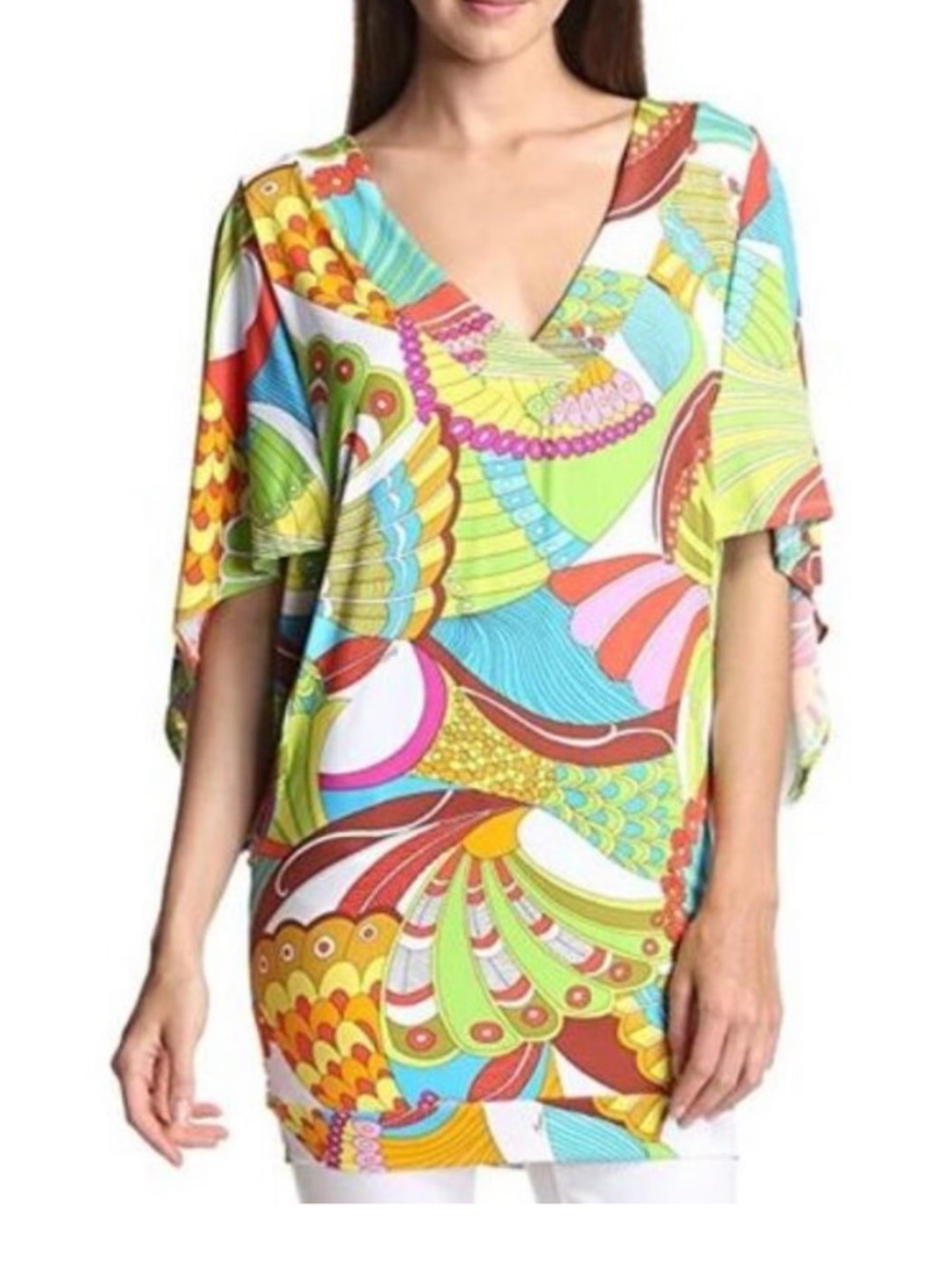 Trina Turk Multicolor V‑Neck Abstract Print Tunic/Swimcover - Picture 5 of 5